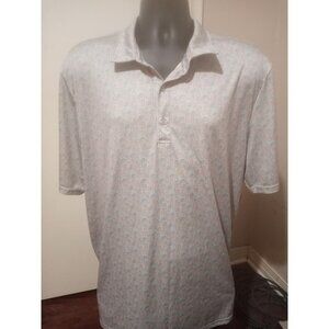 Huk Polo Shirt Mens 2XL XXL Gray Short Sleeve Fishing All Over Print Outdoor